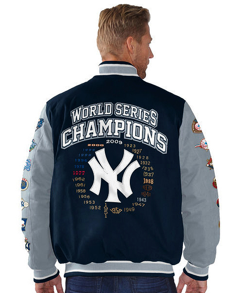 G-III SPORTS BY CAR BANKS NAVY NEW YORK YANKEES FIELD GOAL COTTON CANVAS COMMEMORATIVE JACKET