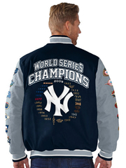 G-III SPORTS BY CAR BANKS NAVY NEW YORK YANKEES FIELD GOAL COTTON CANVAS COMMEMORATIVE JACKET