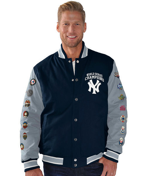 G-III SPORTS BY CAR BANKS NAVY NEW YORK YANKEES FIELD GOAL COTTON CANVAS COMMEMORATIVE JACKET