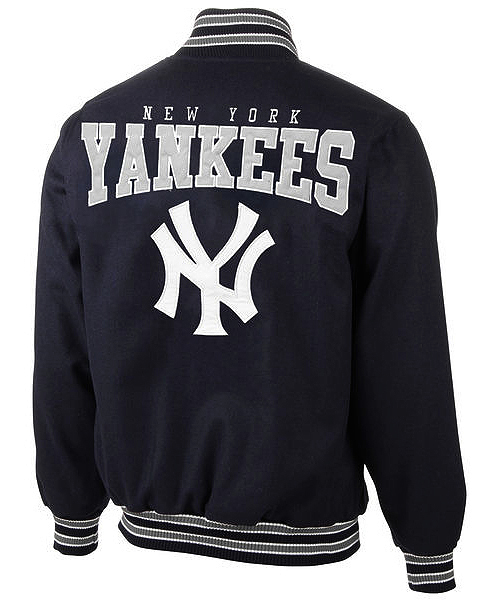 NEW YORK YANKEES NAVY BLUE PUMP FAKE VARSITY JACKET