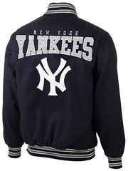 NEW YORK YANKEES NAVY BLUE PUMP FAKE VARSITY JACKET