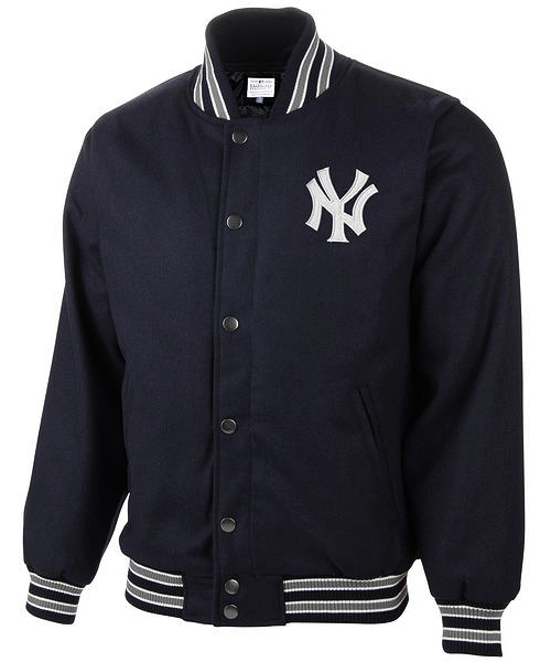 NEW YORK YANKEES NAVY BLUE PUMP FAKE VARSITY JACKET