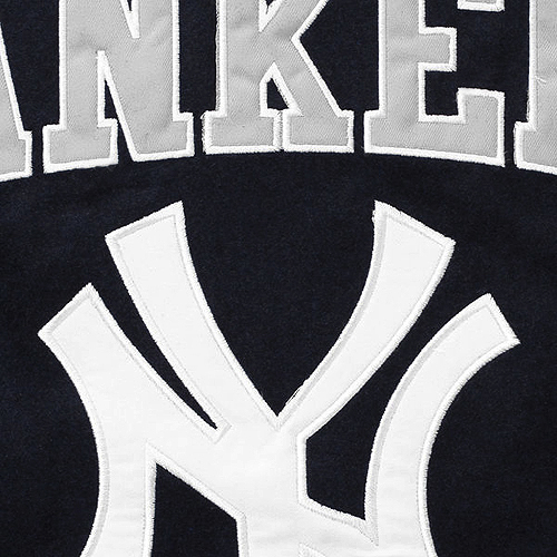 NEW YORK YANKEES NAVY BLUE PUMP FAKE VARSITY JACKET
