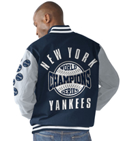 NEW YORK YANKEES G-III SPOSTS BY CARL BANKS NAVY POWER HITTER COMMEMORATIVE VARSITY JACKET